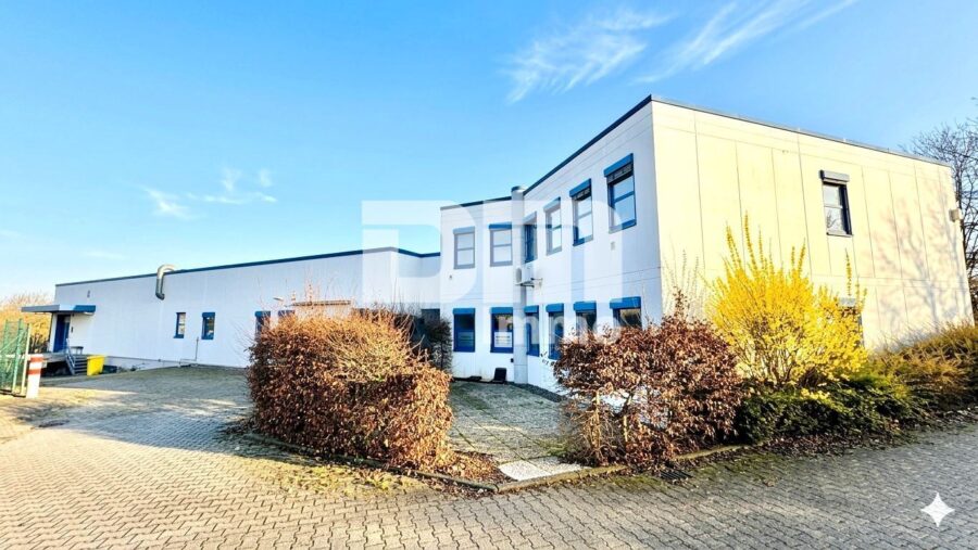 Vielseitiger Gewerbekomplex Halle + Büro / Freifläche - Top Infrastruktur direkt am A44 / A49 Kreuz - Rückansicht Zufahrt 2 Halle / Terrasse Büro